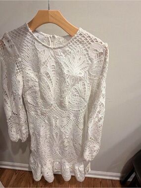White Lace Long-Sleeve Fit & Flare Dress